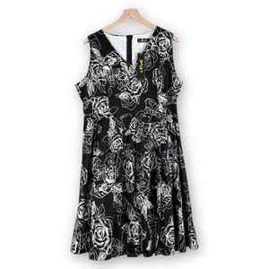 iHot Womens Sleeveless Floral Flare Dress 3XL Black Rose Retro 50s Plus XXXL